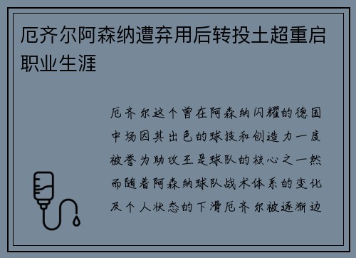 厄齐尔阿森纳遭弃用后转投土超重启职业生涯